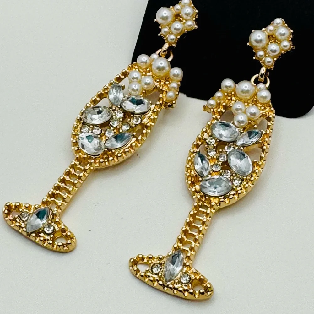 CHAMPAGNE GLASS EARRINGS NWT